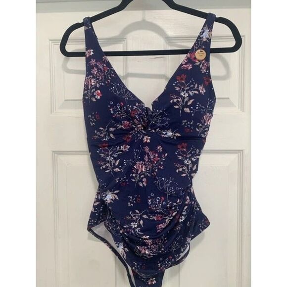 Niptuck Swim Size 12 Multi Fit Cup One Piece Swimsuit Blue Wildflower Floral - Picture 1 of 9